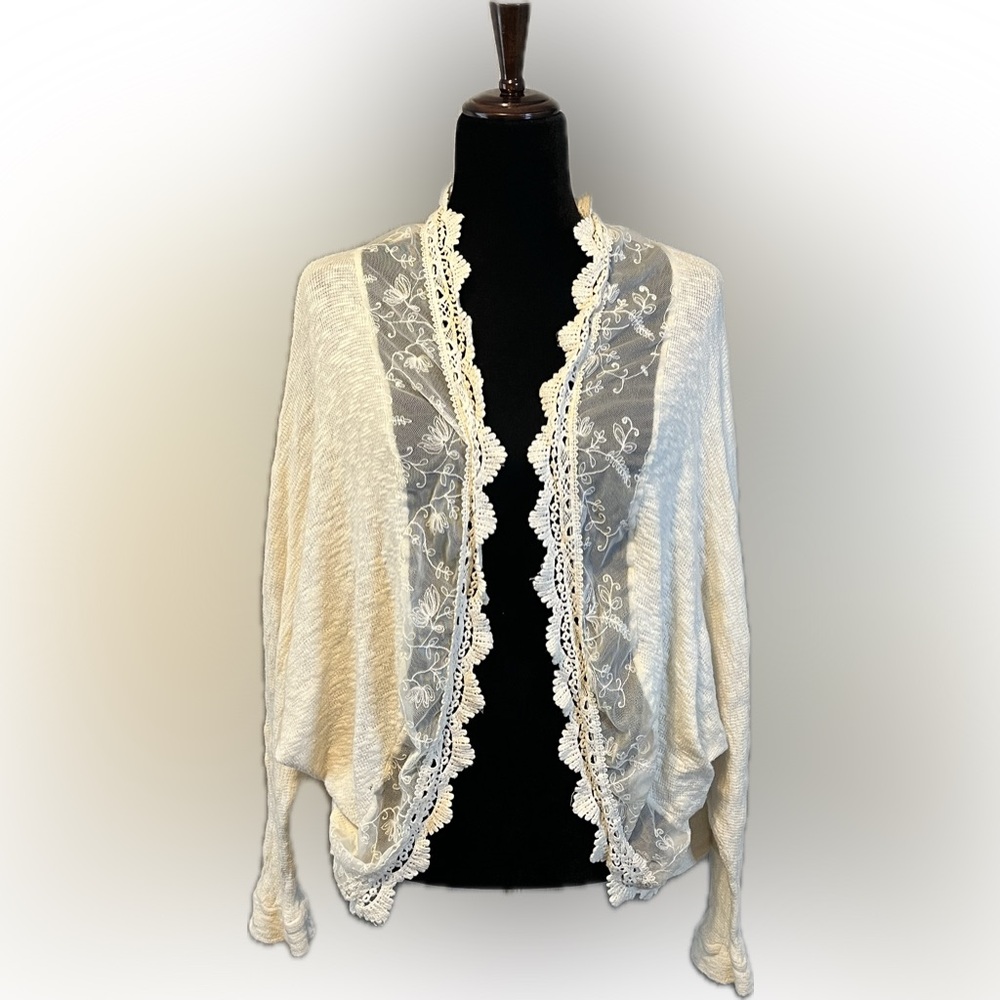 Blue Rain Elegant Cream Lace Trim Cardigan size M